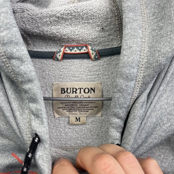 Burton Hoodie Sweatshirt Men's Size Medium Gray Mountain / Sun Rise Doodle Read - Picture 8 of 15